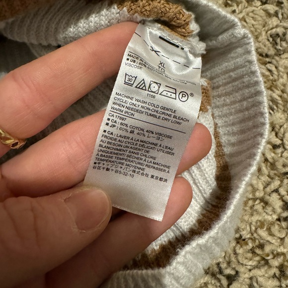 Banana Republic Brown Beige Striped Copper Sleeve Knit Pullover Sweater Size XL - Picture 6 of 7